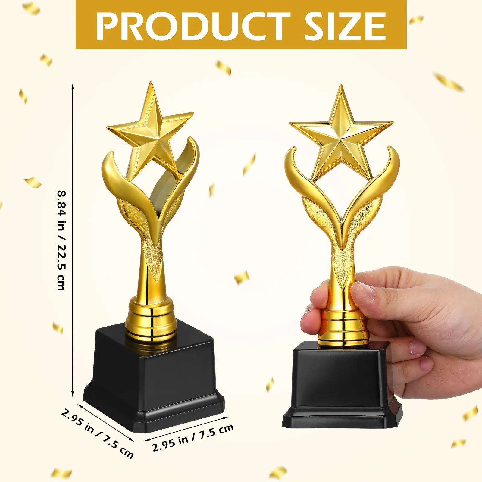 2Pcs Winner Trophy Cup Pentagram Design Glossy Gold ABS Trophy Decor for Celebration Party School Kindergarten