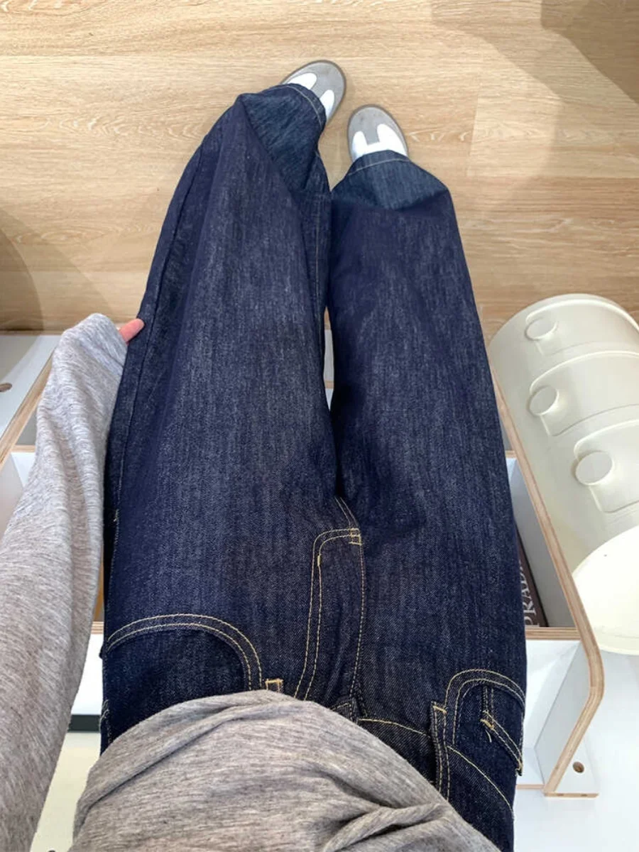 

Deep Blue Denim Wide Leg Loose Fit High Waist Retro Sle Women's Jeans Pear ape Body pe Comfortable Spring Autumn plus Size