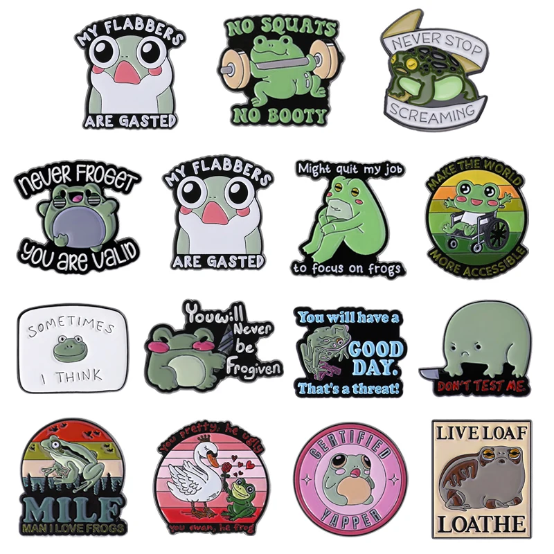Cartoon Frog Toad Animal Enamel Pins Funny Quotes Lactose Intolerant Brooches Lapel Badge Jewelry Decoration Gifts For Friends ﻿