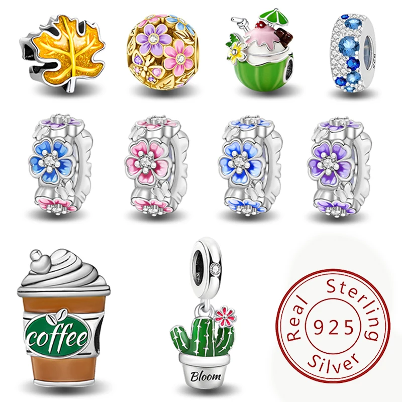 

925 Sterling Silver Cake Coconut Plants Flowers Pendant Bead Diy Bracelet Bangle Making Gift Of High Quality Fine Jewelry