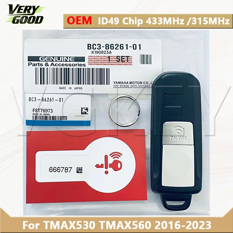 Clé de moto intelligente d'origine VG ID49 Chip 433MHz /315MHz pour T-MAX 530/560 TMAX530 TMAX560 2016-2023