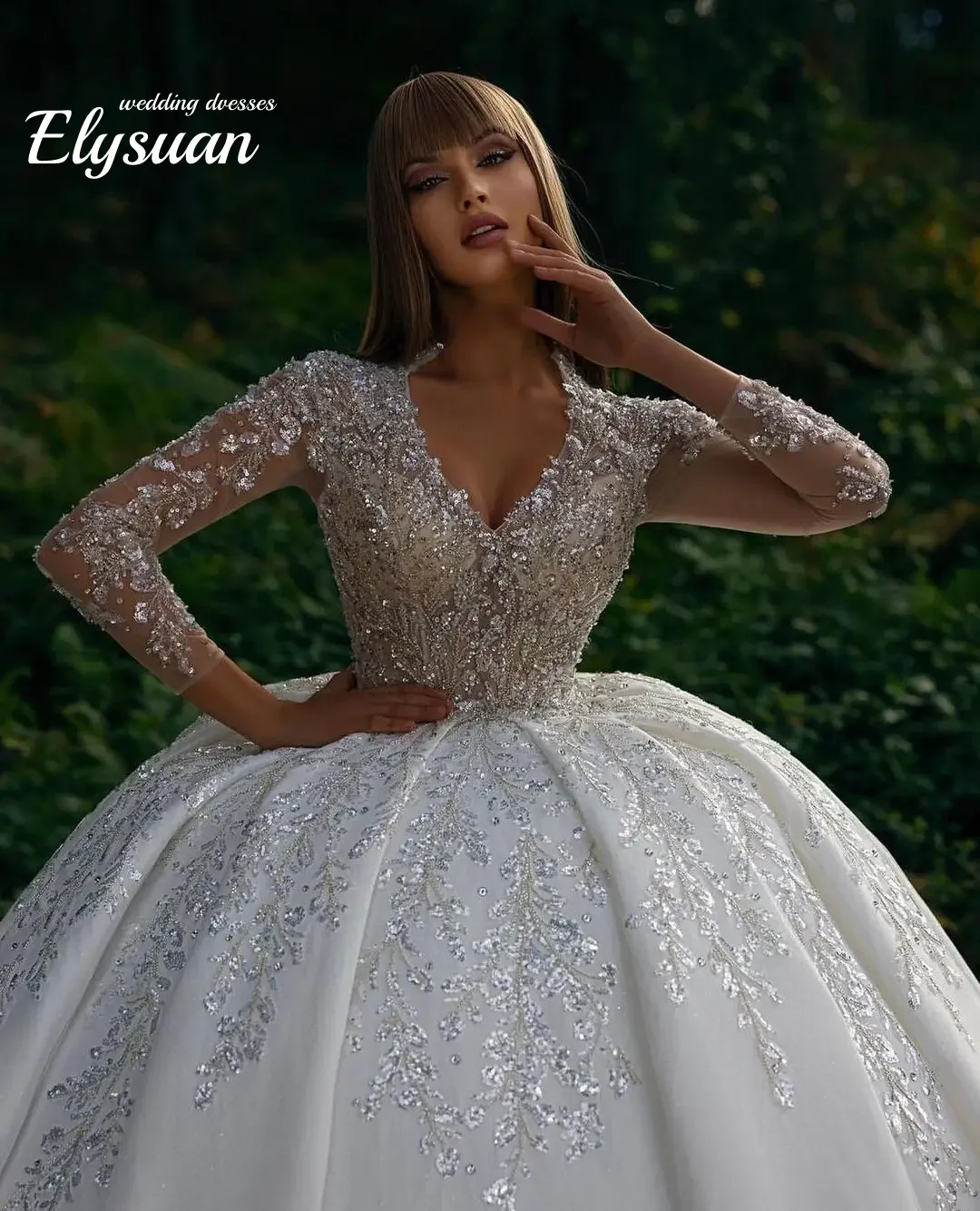 Классические свадебные платья по индивидуальному заказу, с v-образным вырезом, трапециевидной формы, с длинными рукавами и аппликациями, блестящее свадебное платье с блестками, длиной до пола, Robe De Vestido