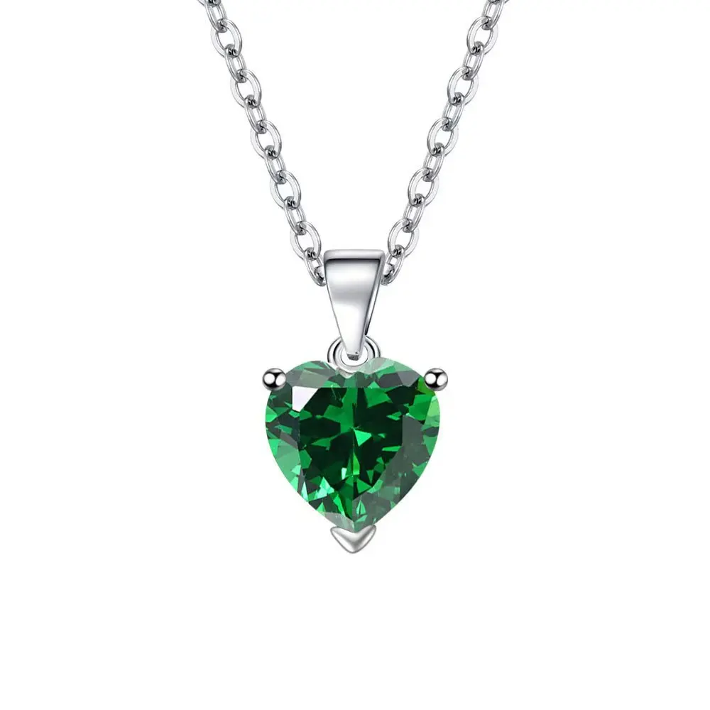 Green Simulated Nano Emerald 925 Sterling Silver Romantic Heart Pendant Necklace for Women Gemstone Fine Jewelry Colar de Prata