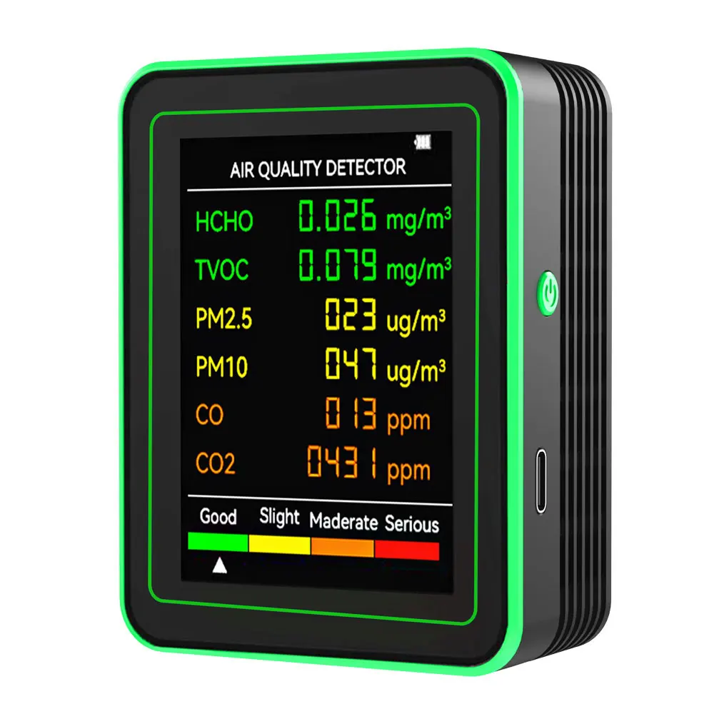 New 6 in 1 PM2.5 PM10 HCHO TVOC CO2 CO Air Quality Detector CO2 Formaldehyde Monitors Home Office Gas Analyzer