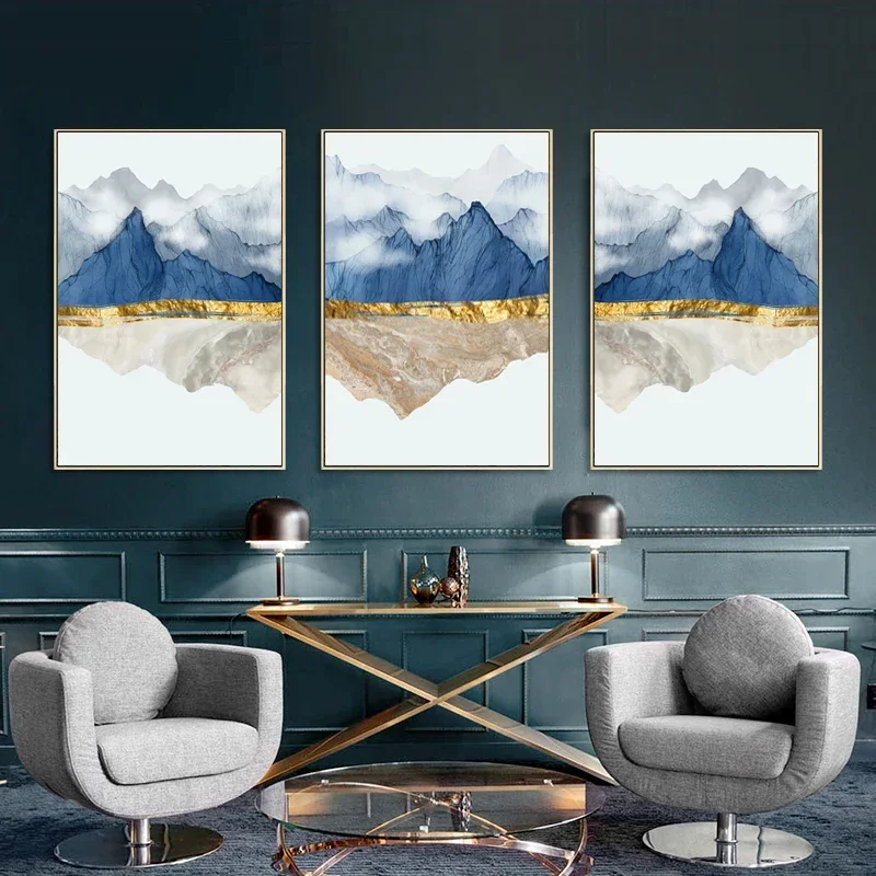3PCS frameless  Large-sized  canvas paintings,  New Chinese-style Abstract Ink-wash Landscape Wall Art Canvas Paintin