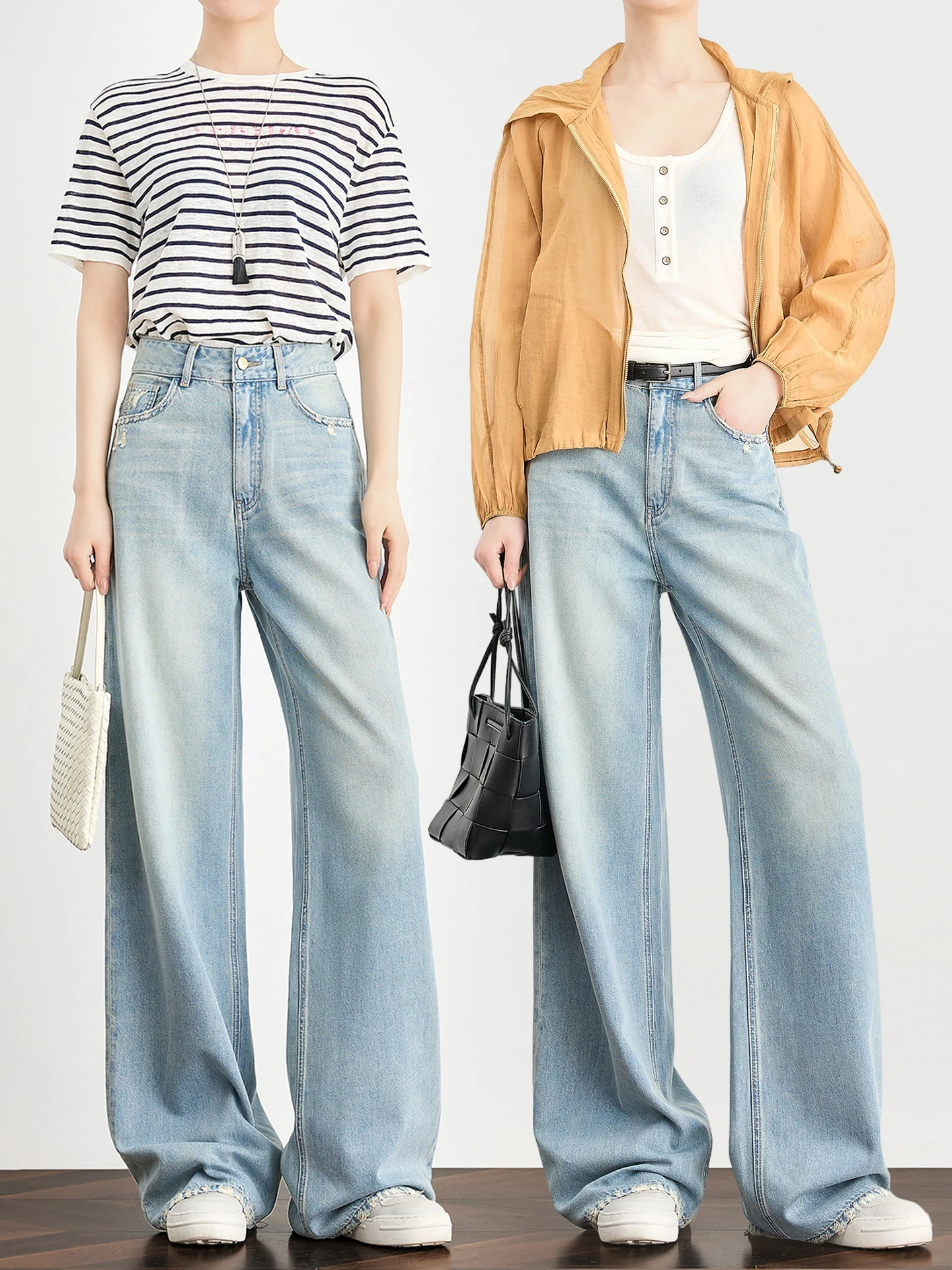 

TUMPUS Ice Oxygen 20 Women's Slim Long Casual Silk Denim Jeans High Waist Straight Leg Pants Spring Autumn Pure Color