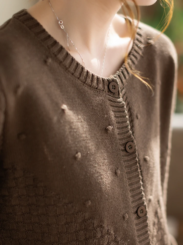 

Хлопковый вязаный кардиган женский, весна-осень, новинка, художественный дизайн, индивидуальный стиль, мягкая повседневная верхняя одежда с длинными рукавами