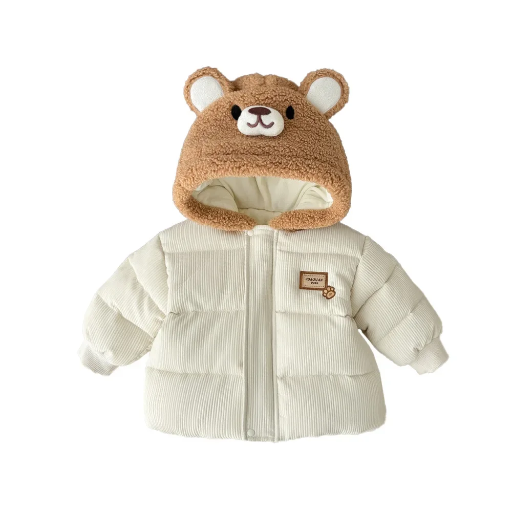 2024 Winter New in Kids Infant Boys Girls Thicken Warm Cartoon Bear Modeling Top Outwear , Toddler Baby Cute Hooded Jacket 0-3Y