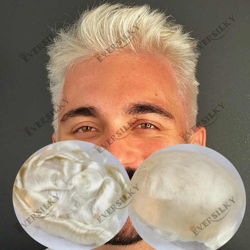 Natural 0.06mm Invisible Hairline Super Thin Microskin Man Toupee 613# 22r# Blonde Grey Black Human Hair #1B Capillar Prosthesis