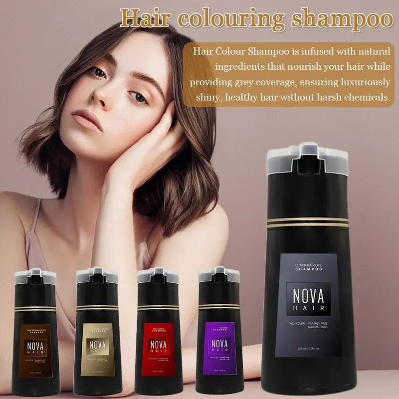 Nova Hair-Shampooing Original à Teinture Instantanée pour Homme et Femme, Facile à Utiliser et Sûr, Nourrir le Cuir oral elu, Couverture Capillaire Grise, Document