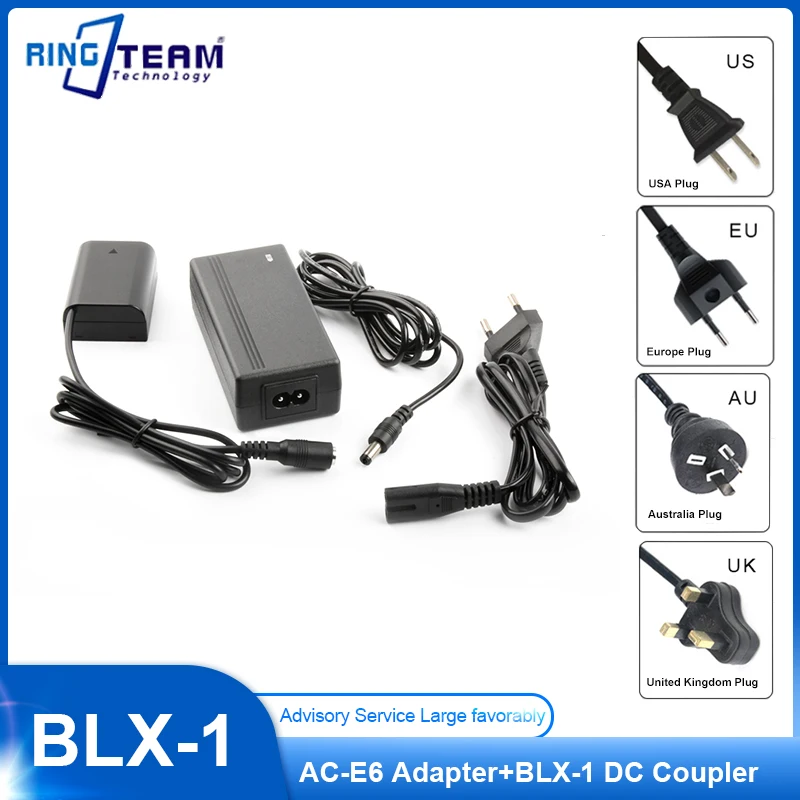 

BLX-1 DC Coupler BLX1 Dummy Battery + AC-E6 ACE6 AC E6 Power Adapter Suitable for Olympus OM1 OM-1 Micro SLR Camera