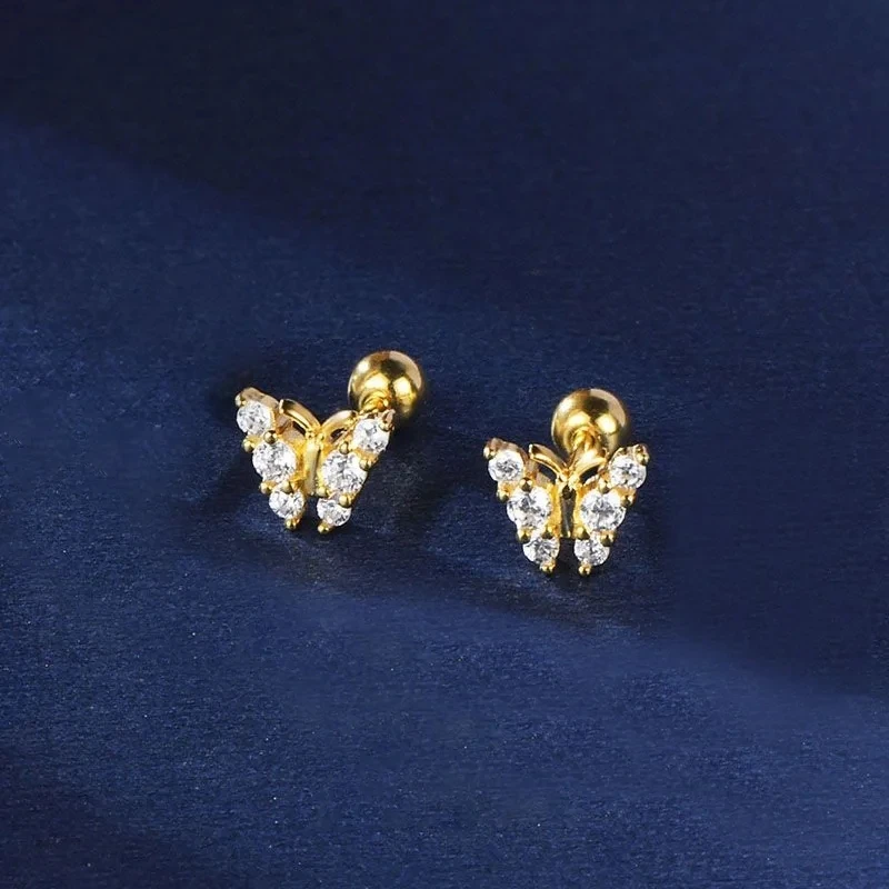 Exquisite Trendy Golden Crystal Zircon Butterfly Tragus Stud Earrings for Women Romantic Wedding Party Jewelry Gift