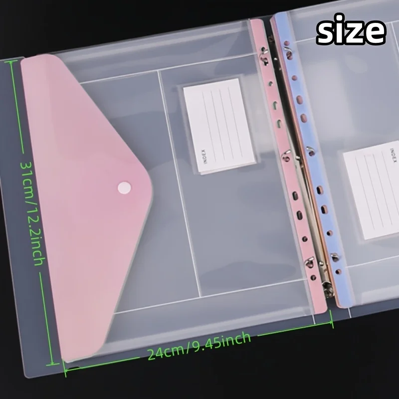 

A set of 6 plastic file folders with expandable binders, transparent side-opening file folders with snap fasteners and labels