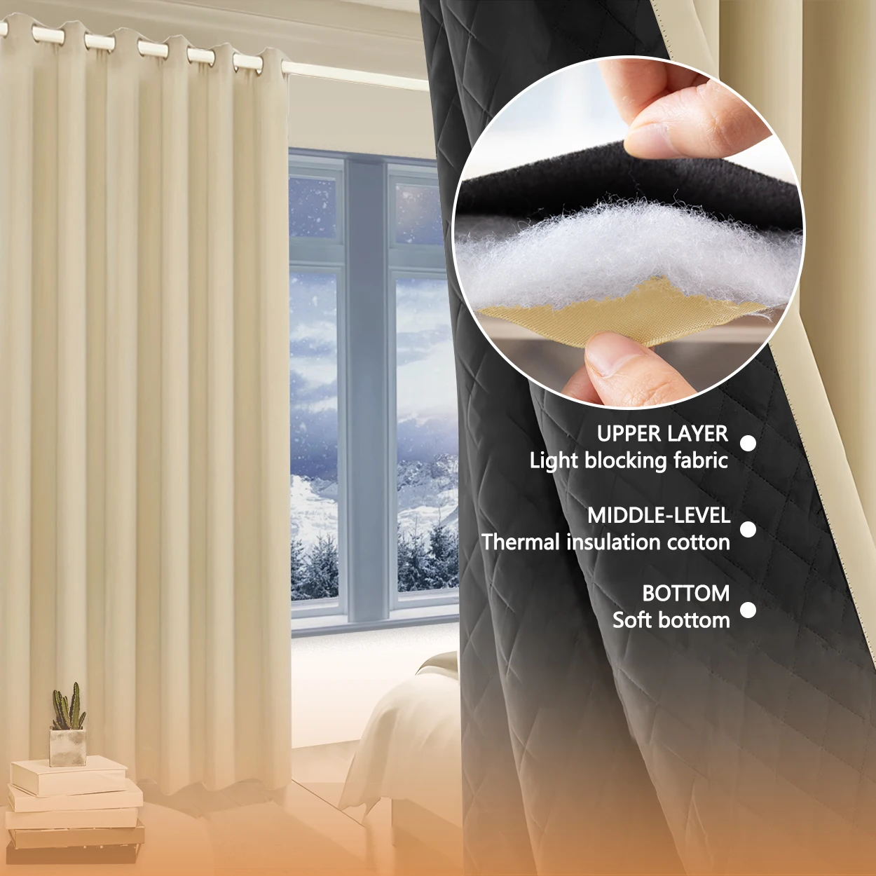 1Panel, Thickeneded Cotton Insulation Curtains in Winter, Quilted Warm and Cold-Proof and Windproof Curtains, Modern Home Decoration Door Curtains and Window Partitions Thickeneded Curtains, Punched Curtains