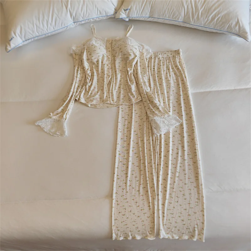 Pijamas Sexy Mujer Korean Chest Pad Modal Women's Pajamas Set Long Sleeve Winter Autumn Sleepwear 2 Piece Woman Home Suit - view 2