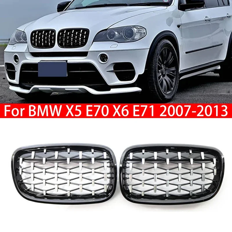 For BMW X5 E70 X6 E71 2007-2013 Car Grille Front Kidney Grill Diamond Style Chrome Black 51137157687 51137157688 51137185223