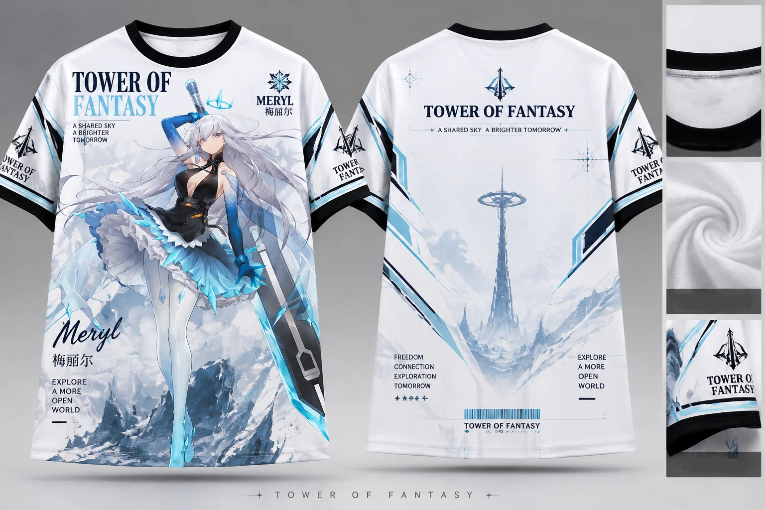 Tower of Fantasy Meryl Graphic Short Sleeve Tee, Unisex Anime Fan Top for Adults, Casual Cosplay Sports Outfit Wear Top