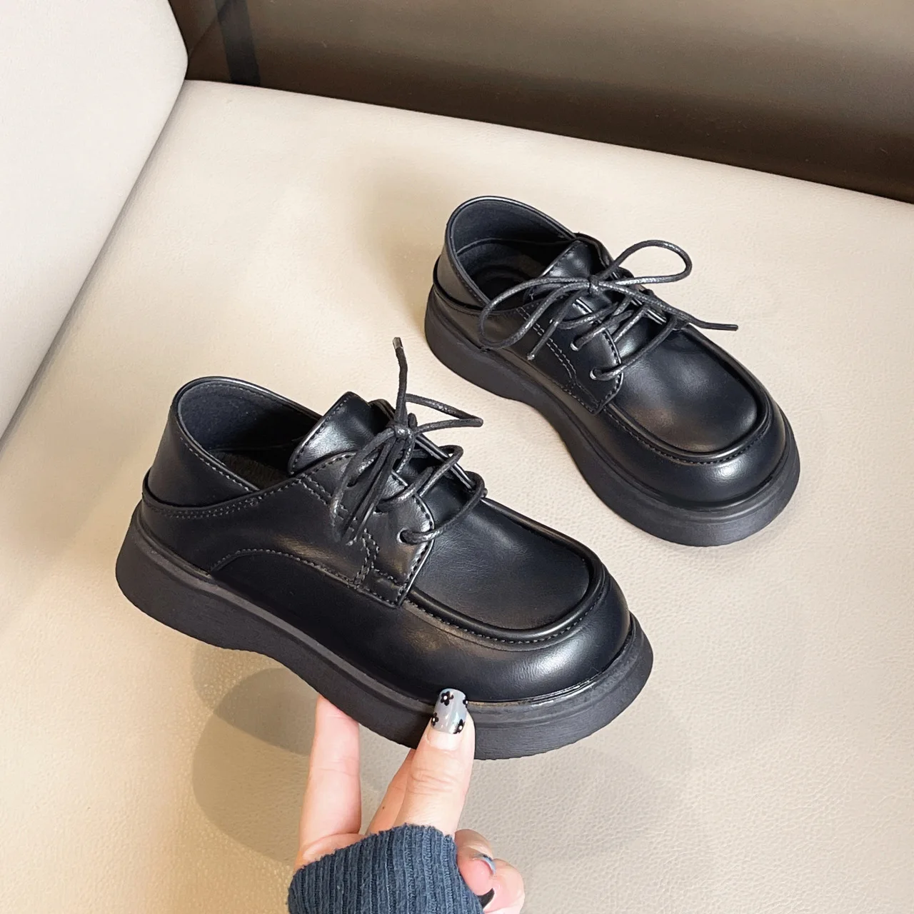 Kids'Casual Shoes Solid Color PU Leather Fashion Autumn Shoes For Children Anti-slip Breathable Black Designer Shoes Size 26-37