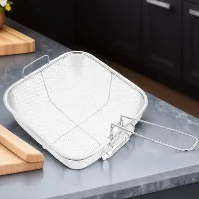

Stainless Steel Frying Basket Kitchen Fryer Tool Oil Drain Dense Holes Ergonomic Handle Cooking Aid Food Fried Strainer