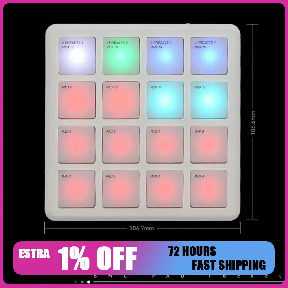 M-VAVE SMC-PAD POCKET Wireless Bluetooth MIDI Drum Pad Controller 16 Strike Pads Velocity Sensitive Pads for Music Production