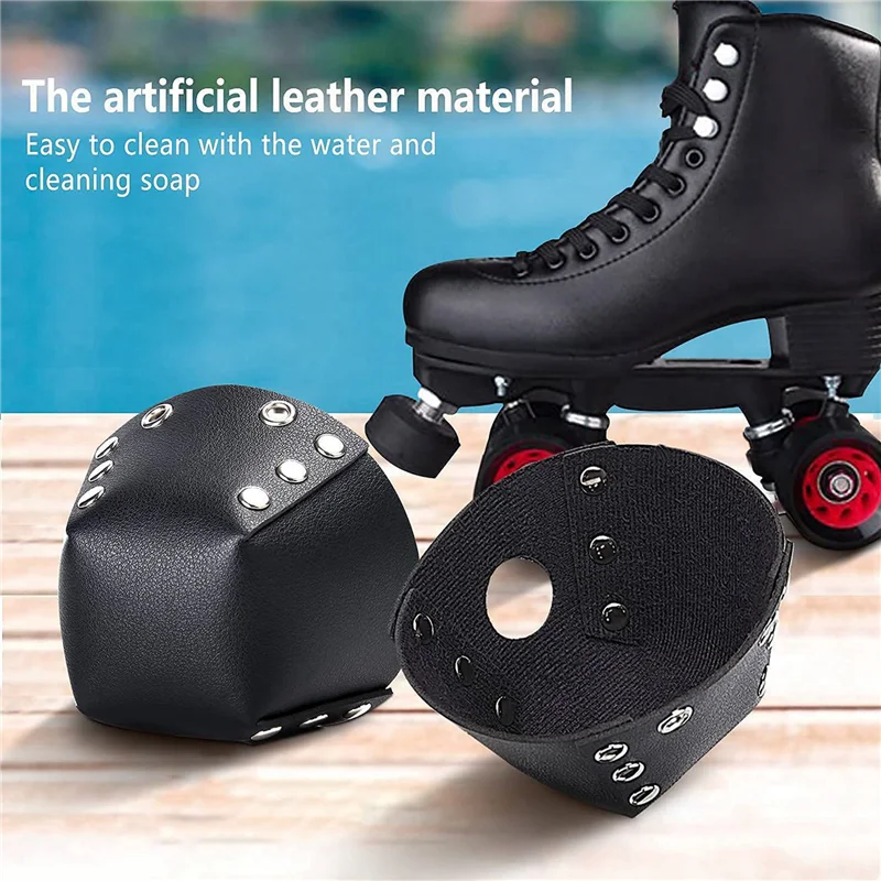 A64T-2 Pair Roller Skate Toe Caps PU Leather Skate Toe Guards For Roller Skates Toe Cap Protective Black