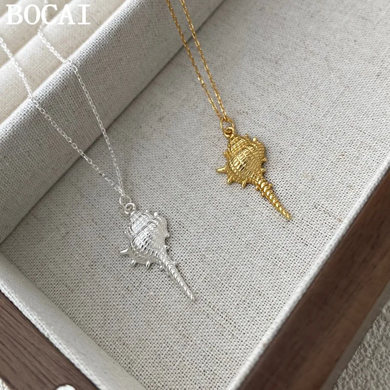 

BOCAI NEW S925 Sterling Silver Fashionable And Versatile Conch Pendant Women's Gift