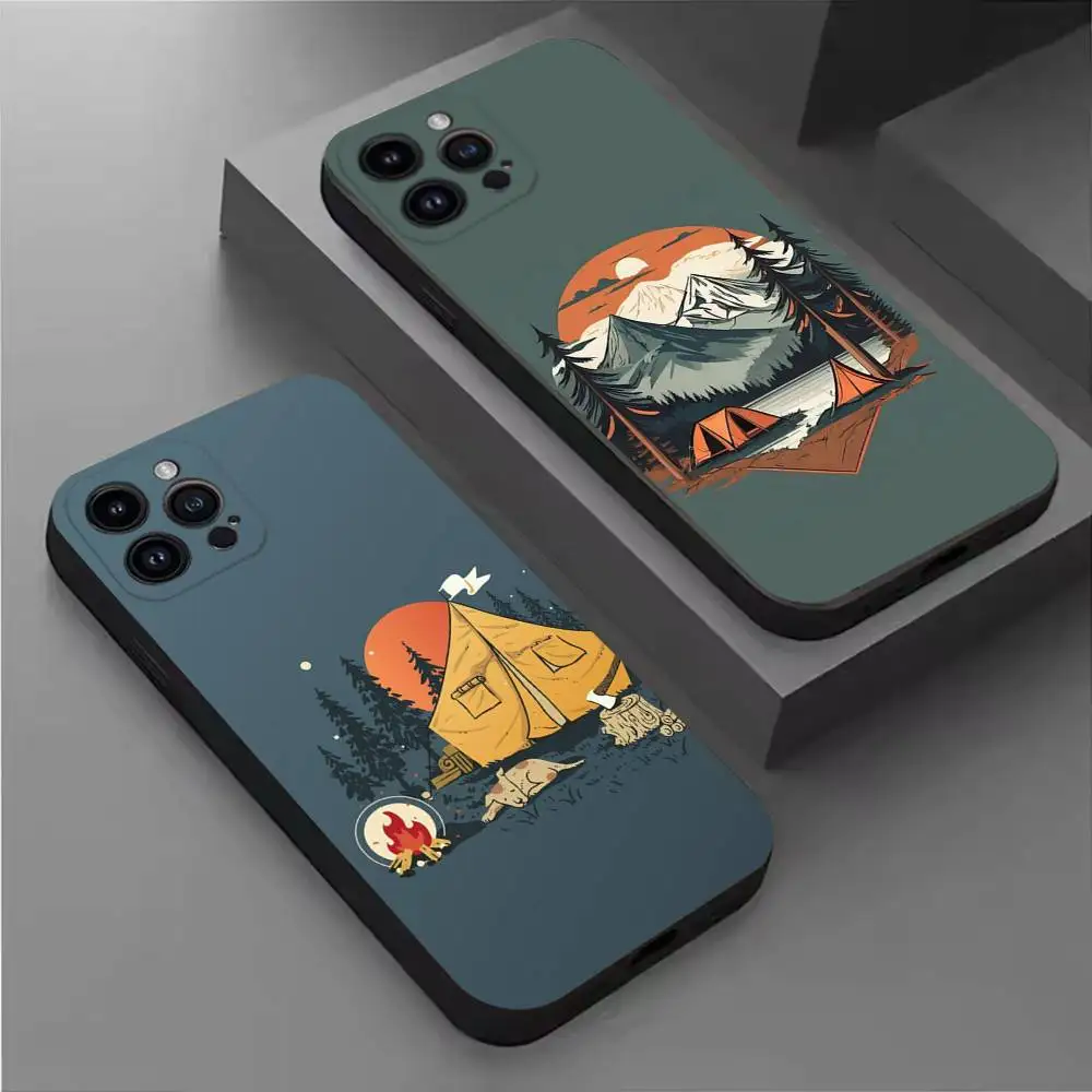 

Nature outdoor camping Phone Case For iPhone 17,16,15,14,13,12,11 Plus,Pro Max,XS,X,XR,SE,Mini,8,7,Soft Silicone Black Cover