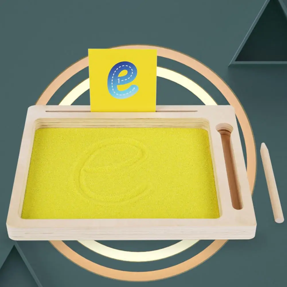 

Sand Painting Toy Sand Writing Tray Educational Wooden Board Sand Tray Toy Set for Kids with Cards Pen Letters Numbers Preschool