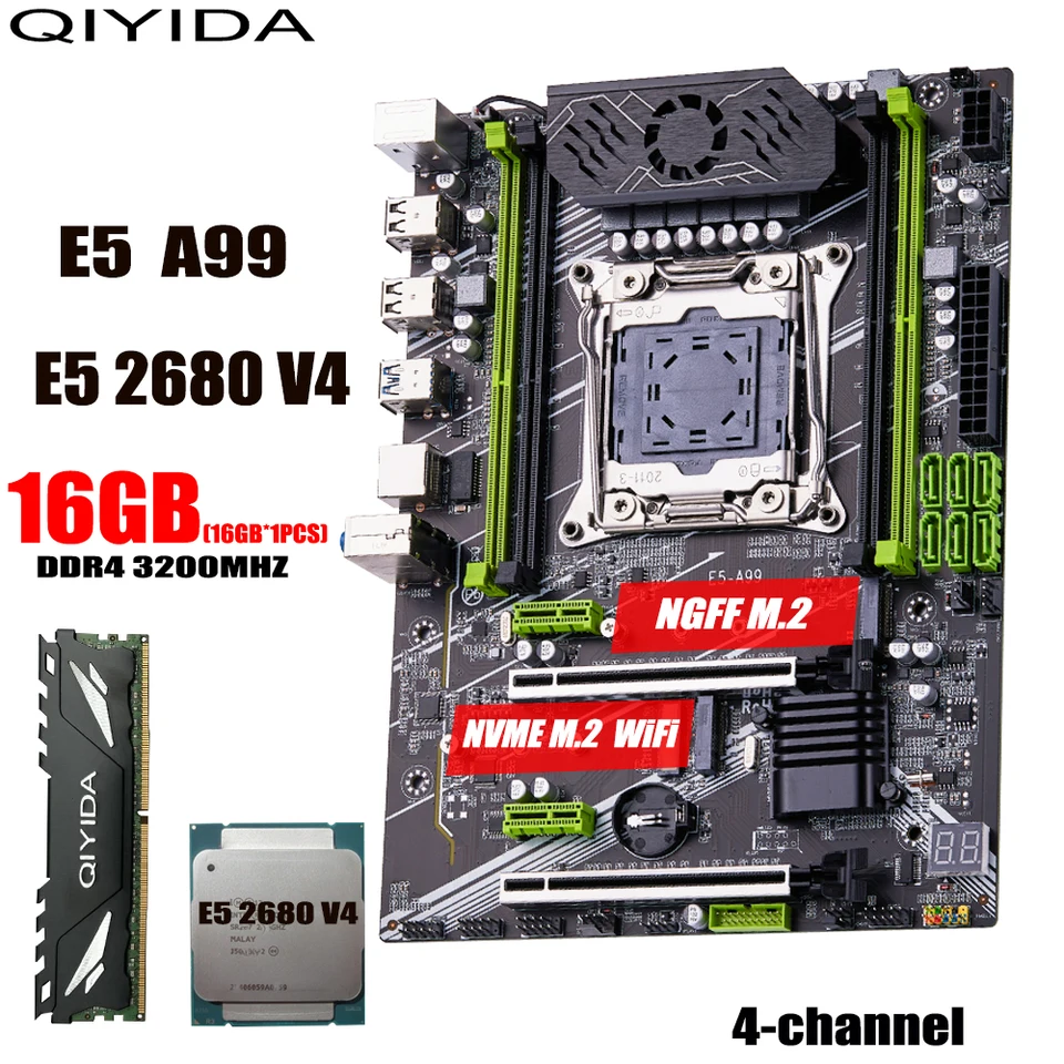 QIYIDA X99 마더보드 세트 키트 LGA2011-3 제온 E5 2680 V4 1*16GB=16GB 3200MHz 4채널 DDR4 SATA 3.0 nvme M.2 SATA M.2ATX 썸네일 7
