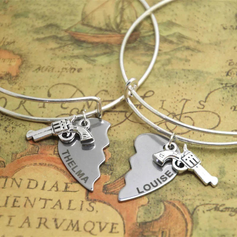 

12sets/lot Thelma and Louise Set Bracelet Metal best friends sister Friendship partners in crime bangles adjustable