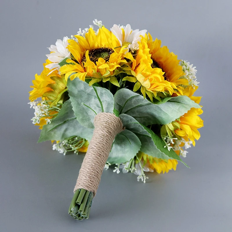 Artificial Sunflower Bridal Wedding Bouquet Romantic Handmade Holding Flower, Fake Flower Confession Party Church