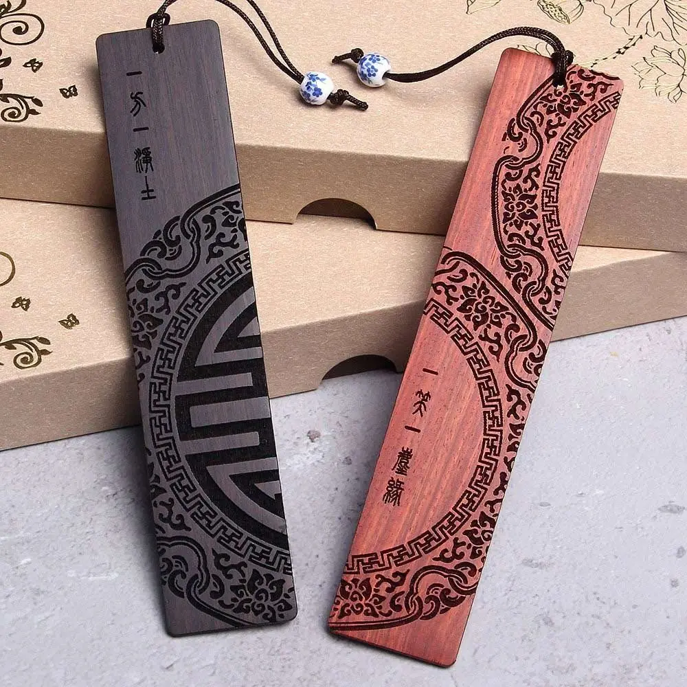 Chinese Style Ebony Bookmark High Quality Sandalwood Book Clip Carving Wooden Book Mark Vintage Pagination Mark Reading Tools