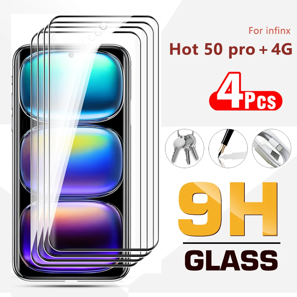 4pcs For Infinix Hot Pro Plus Potective glass on Hot50pro＋ 50pro＋ 4G screen protector 6.78inch Full Cover curved Front film 2024