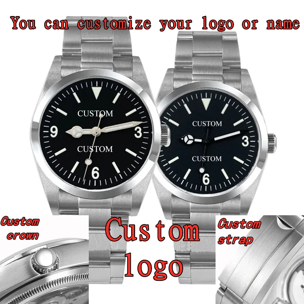 

Модные автоматические часы с индивидуальным логотипом, 36 мм/39 мм, роскошное сапфировое стекло, асептический черный циферблат, серебристый корпус из нержавеющей стали, механизм NH35.