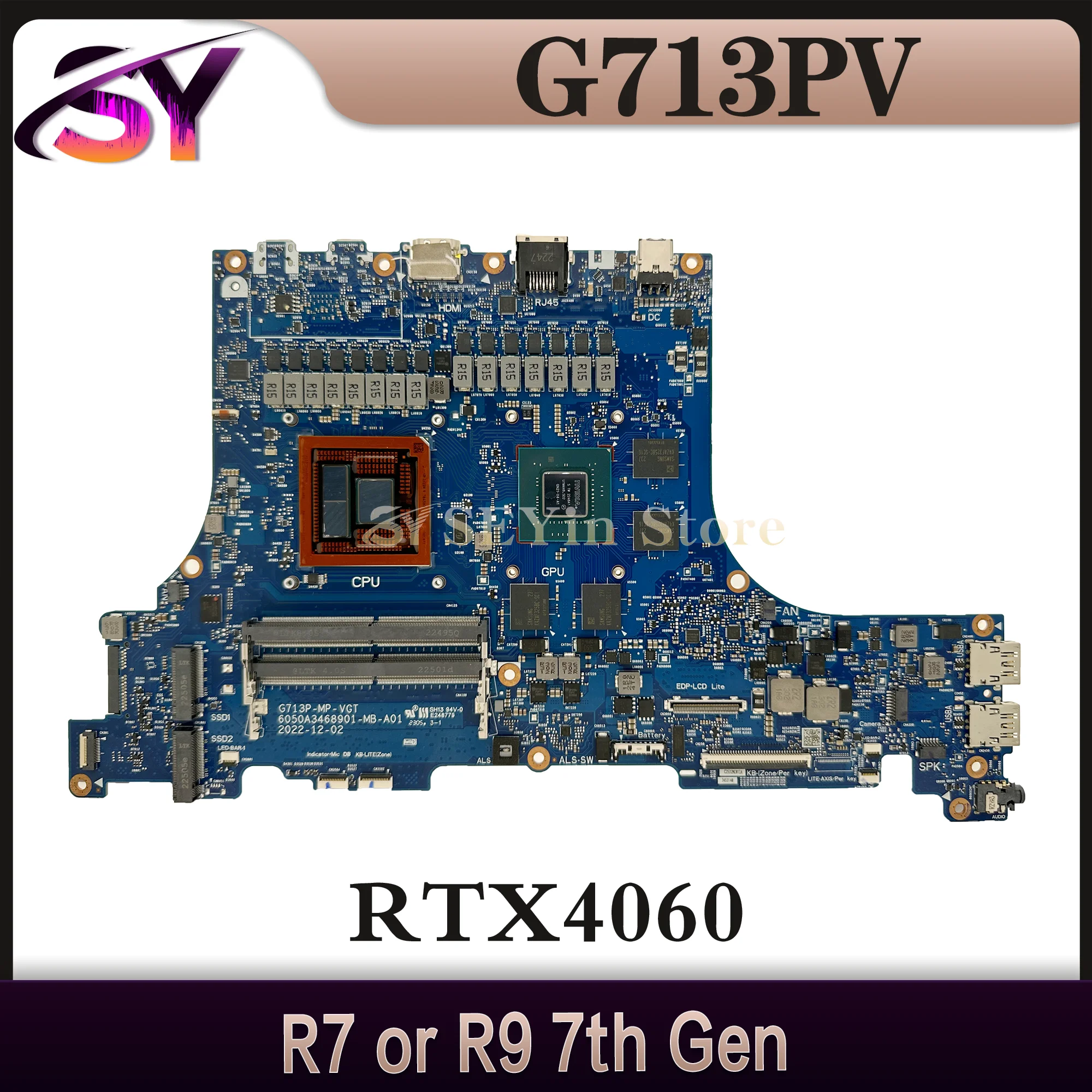 

G713P Mainboard For ASUS ROG Strix G17 G713PI G713PV Laptop Motherboard R7 R9 7th RTX4060/RTX4070 6050A3468901-MB-A01