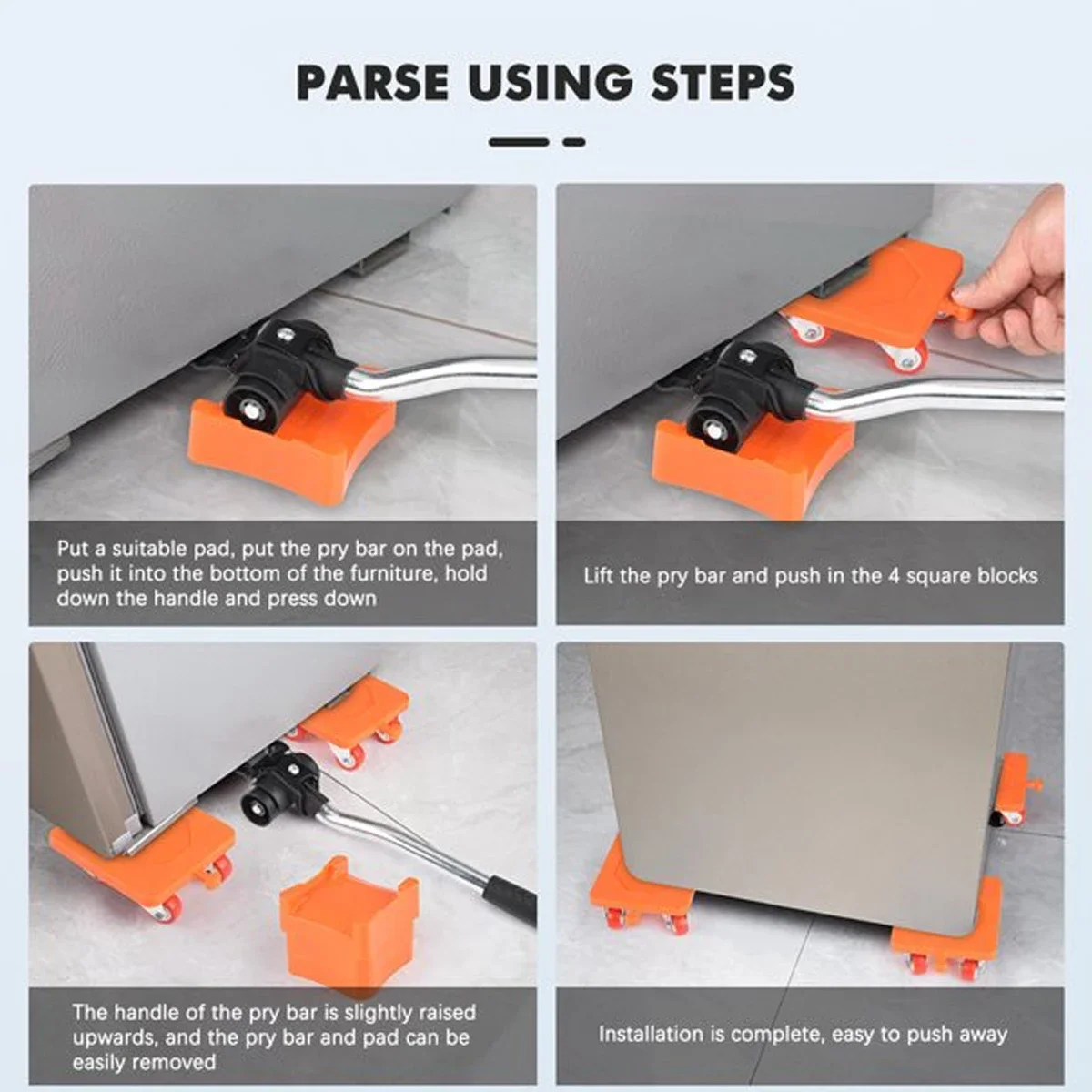 Ensemble d\'outils de déplacement de meubles faciles, lève-meubles rapide, barre à roulettes à roue, outils à main, 400kg