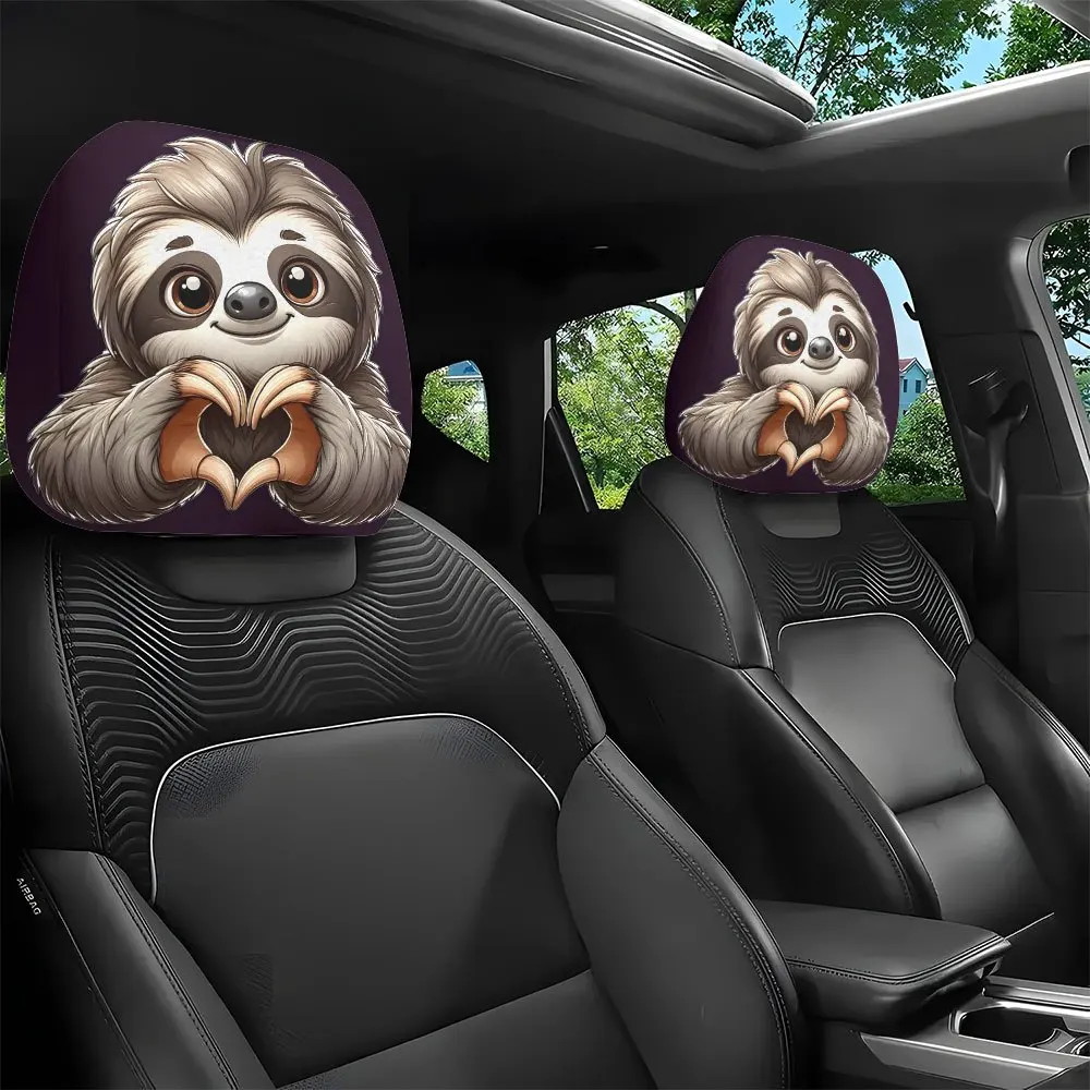 2 Stück niedliche Cartoon-Faultier-Herz-Print-Auto-Kopfstützenbezüge, geeignet für Langstreckenfahrten, Urlaub, Roadtrips, Reisen, Autodekoration