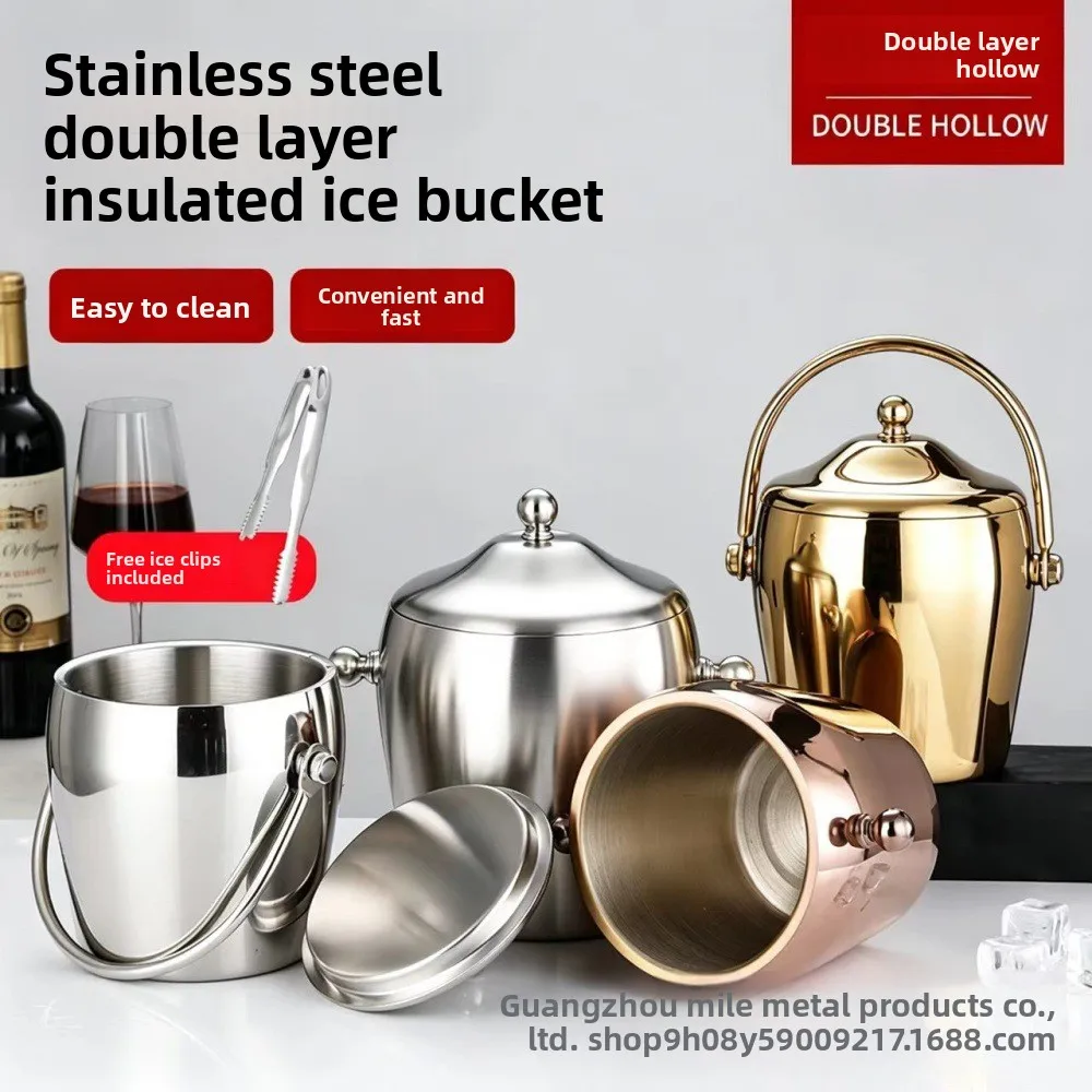 Stainless Steel Double Wall Ice Bucket, European Style, for Champagne Wine Beer, KTV Bar Supplies