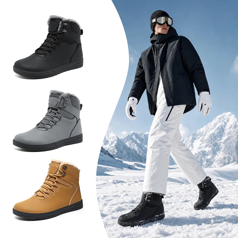 Wide Toe Box Plus Size 49 50 51 52 53 Men's Winter Snow Boots Warm Fleece Lined High Top Non‑Slip Ankle Boots