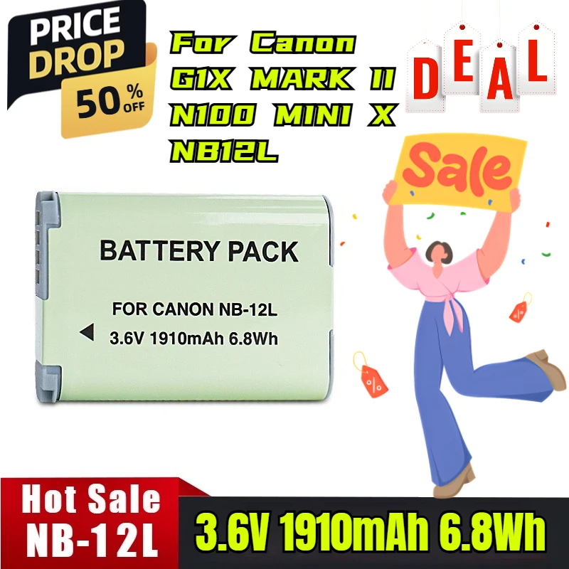 

3.6V 1910mAh 6.8Wh NB-12L Camera Battery For Canon G1X MARK II N100 MINI X Battery