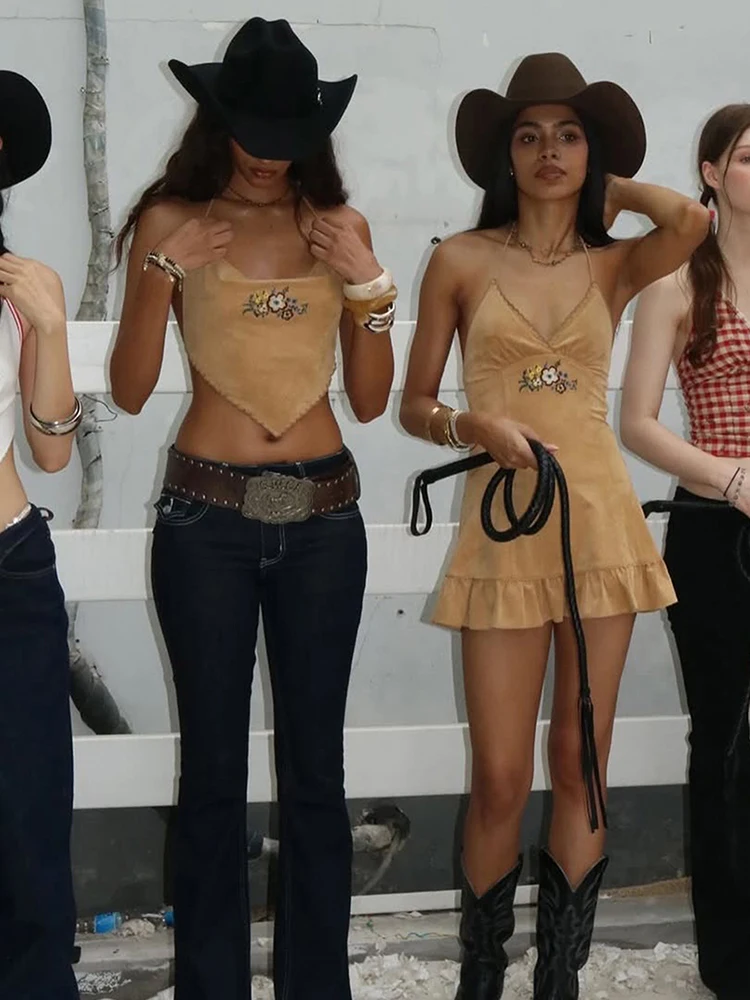 Nibber سترات نسائية مطبوعة بالزهور برقبة منخفضة بدون ظهر رسن ساخن كتكيت بسيط كلاسيكي صيفي مثير موضة ملابس علوية صغيرة للشارع منتصف الليل #2