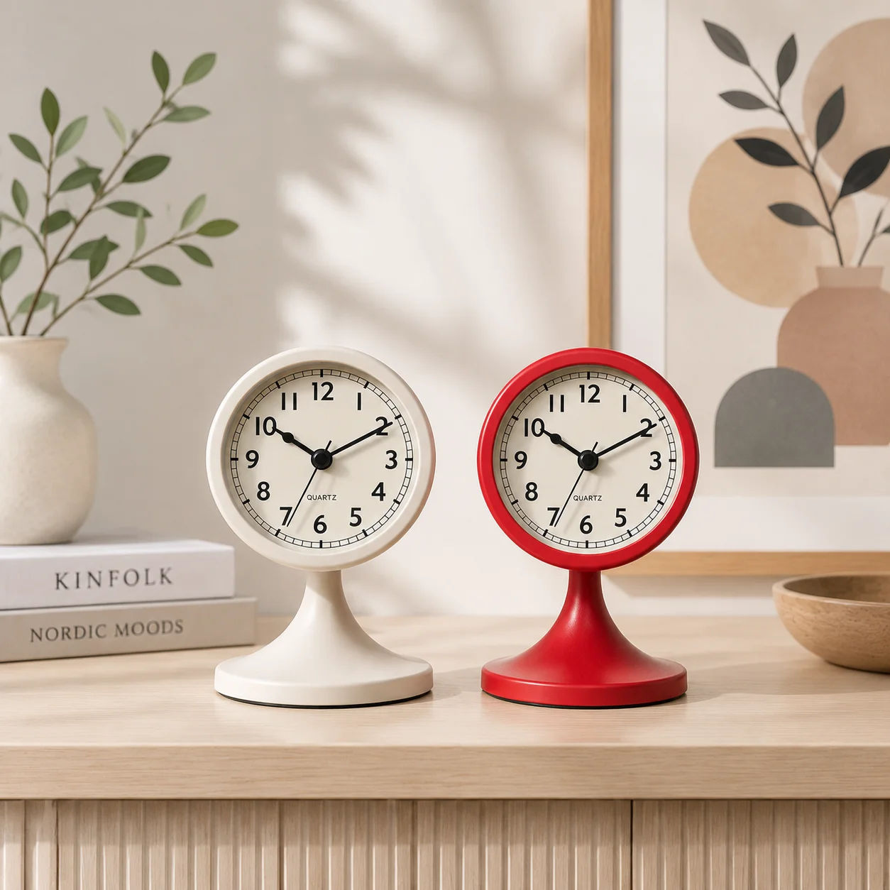 Nordic Alarm Clock Vintage Metal Round Electronic Clock Silent Table Clock with Night Light Student Bedside Home Room Decor Gift