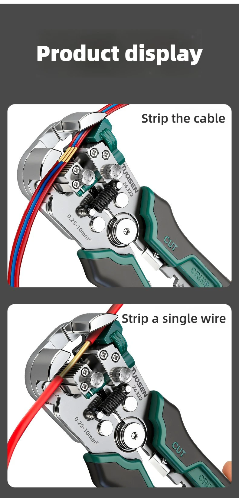 TUOSEN Wire Stripper Self-adjusting Cable Cutter Crimper Automatic Wire Stripping Tool Cutting Pliers Tool for Industry