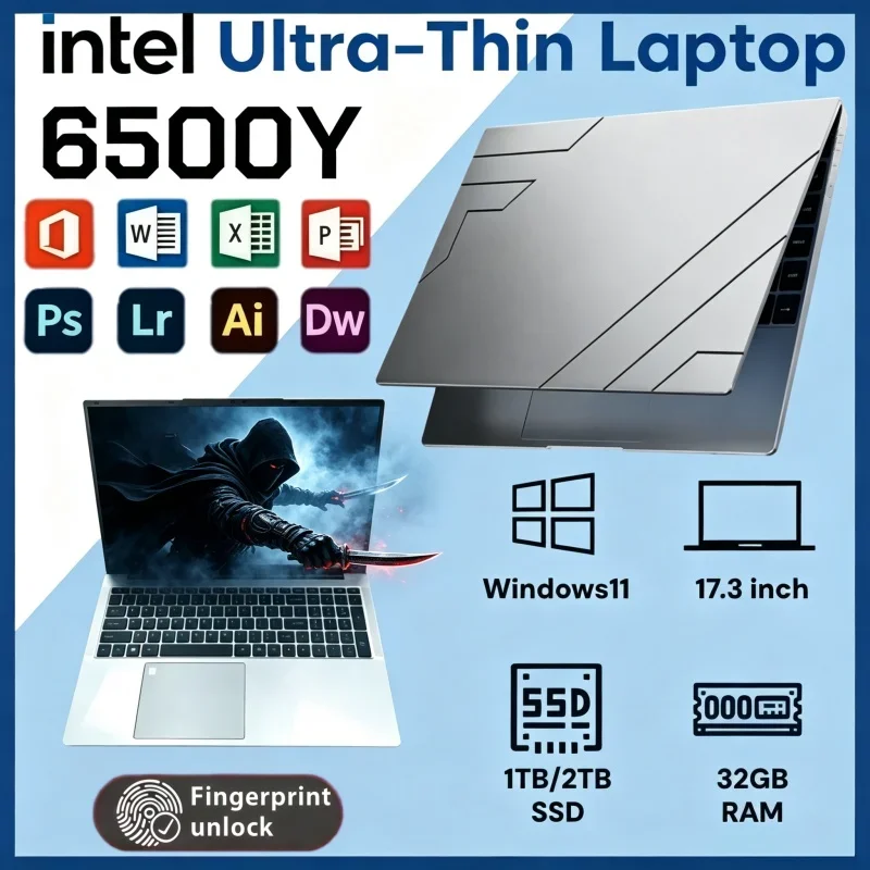 Windows 11 17.3" HD Notebook Intel 6500Y 32GB RAM 2TB SSD Portable Laptop For Office And Student Study
