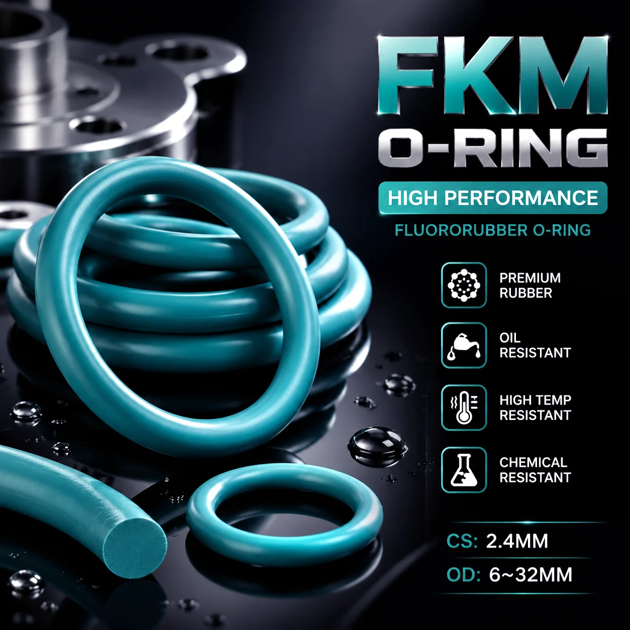 10 FKM O-rings CS 2.4mm Outer Diameter 6-32mm Rebound Good Sealing Strong Oil Pipe Sealing Rubber Ring