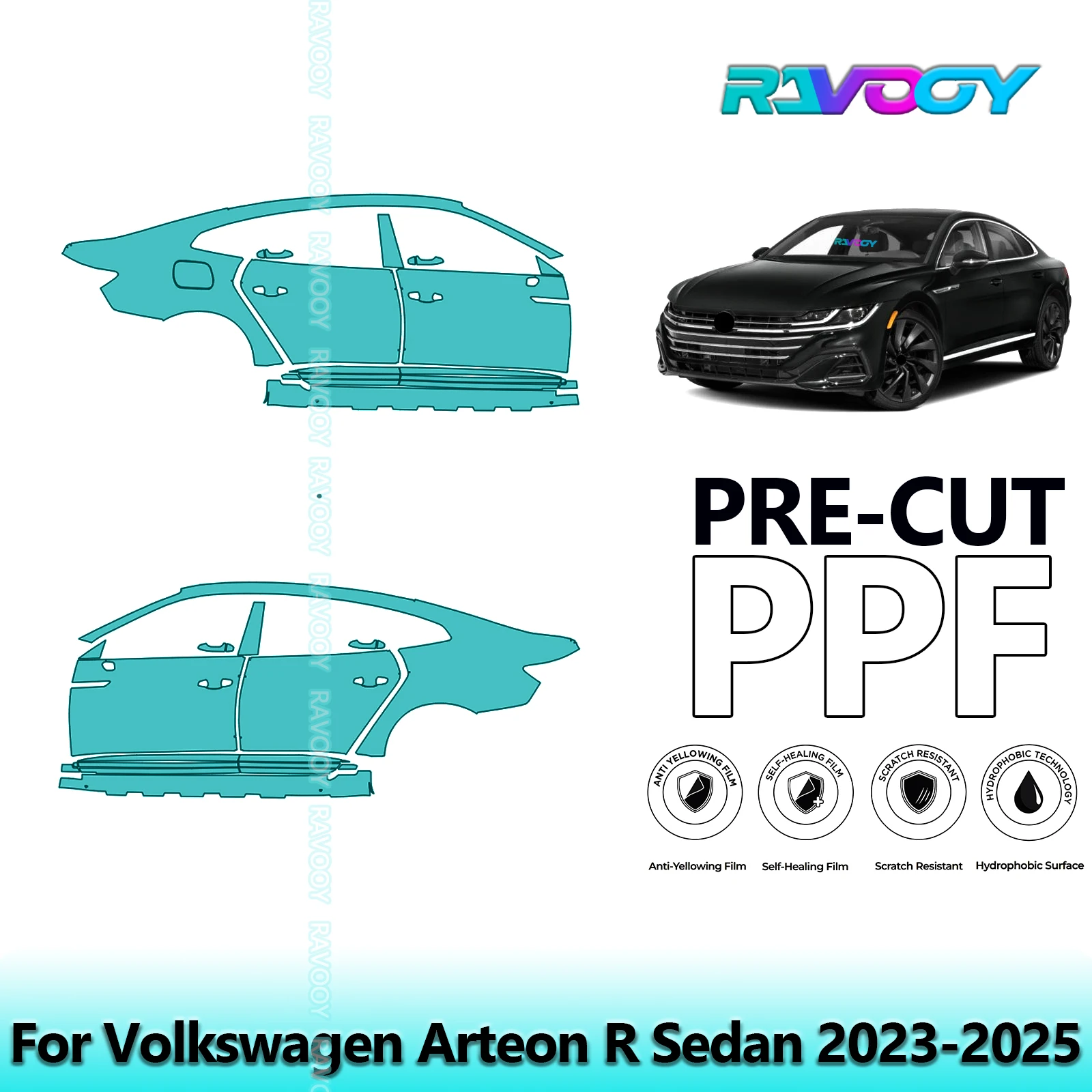 

For Volkswagen Arteon R Sedan 2023-2025 8.5mil Clear Matte Pre-Cut PPF Door & A/B Pillar Kit TPU Paint Protection Film Set