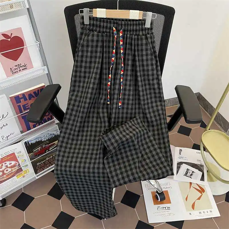 

Men's Plaid Pants Men - Lazy Style Trendy Vintage Japanese Loose Straight-Leg Casual Long Pants