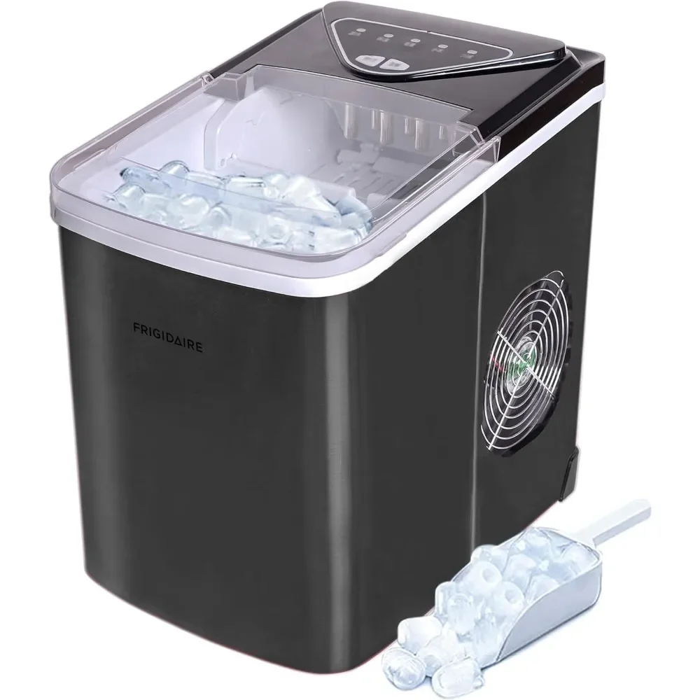 Compact Countertop Ice Maker, 26lbs of Ice per day, Black Stainless,FAST ICE PRODUCTION,LED control panel,LARGE WATER CAPACITY