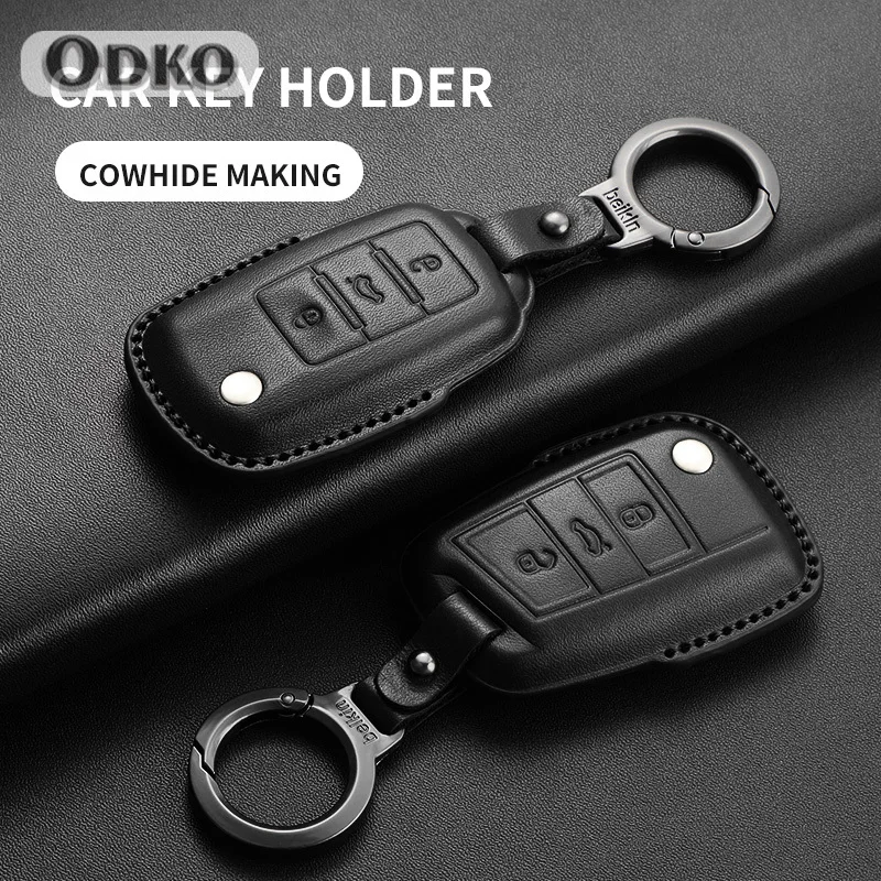 Leather Car Key Case Cover Shell for VW Volkswagen Polo Golf Passat Beetle Tiguan Skoda Octavia Kodiaq Seat Leon Altea Keyless