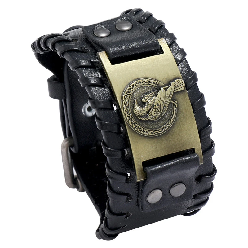 New Retro Wide Leather Nordic Rune of Odi Bracelet Men's Bracelet Celtic Viking Jewelry Compass Bracelet Accessories Party Gifts view 5